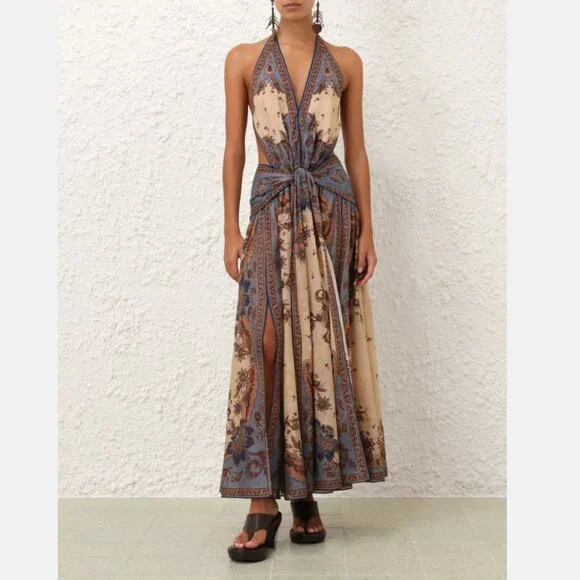 halter silk dress white Show Me Your Mumu Jasmine Halter Maxi Dress Luxe Satin Ivory MD